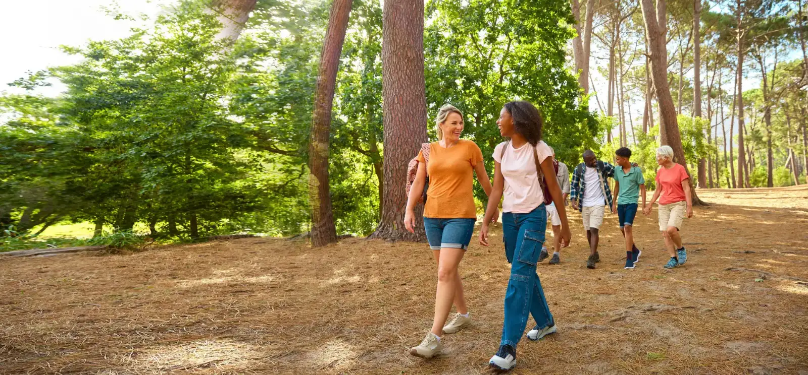 Active patients hiking outdoors